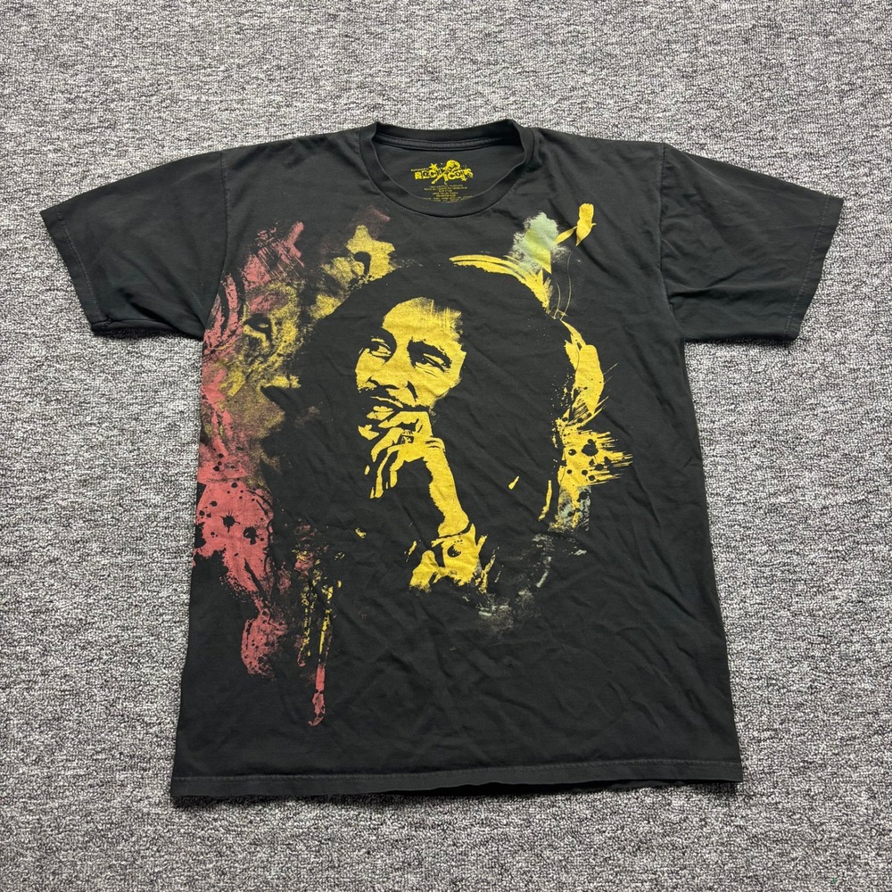 Y2k Rock Icons Bob Marley Reggae Distressed Graphic T-Shirt Black Large